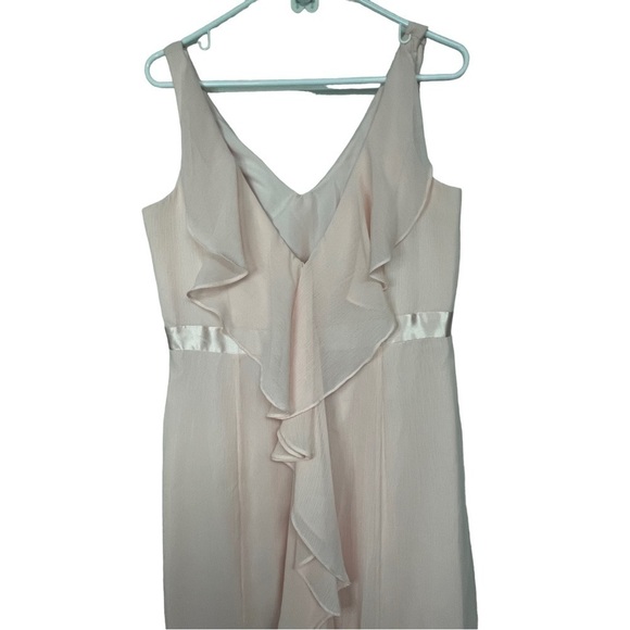 David's Bridal Pink Chiffon Dress Ruffled Back Size 14 - Picture 7 of 9